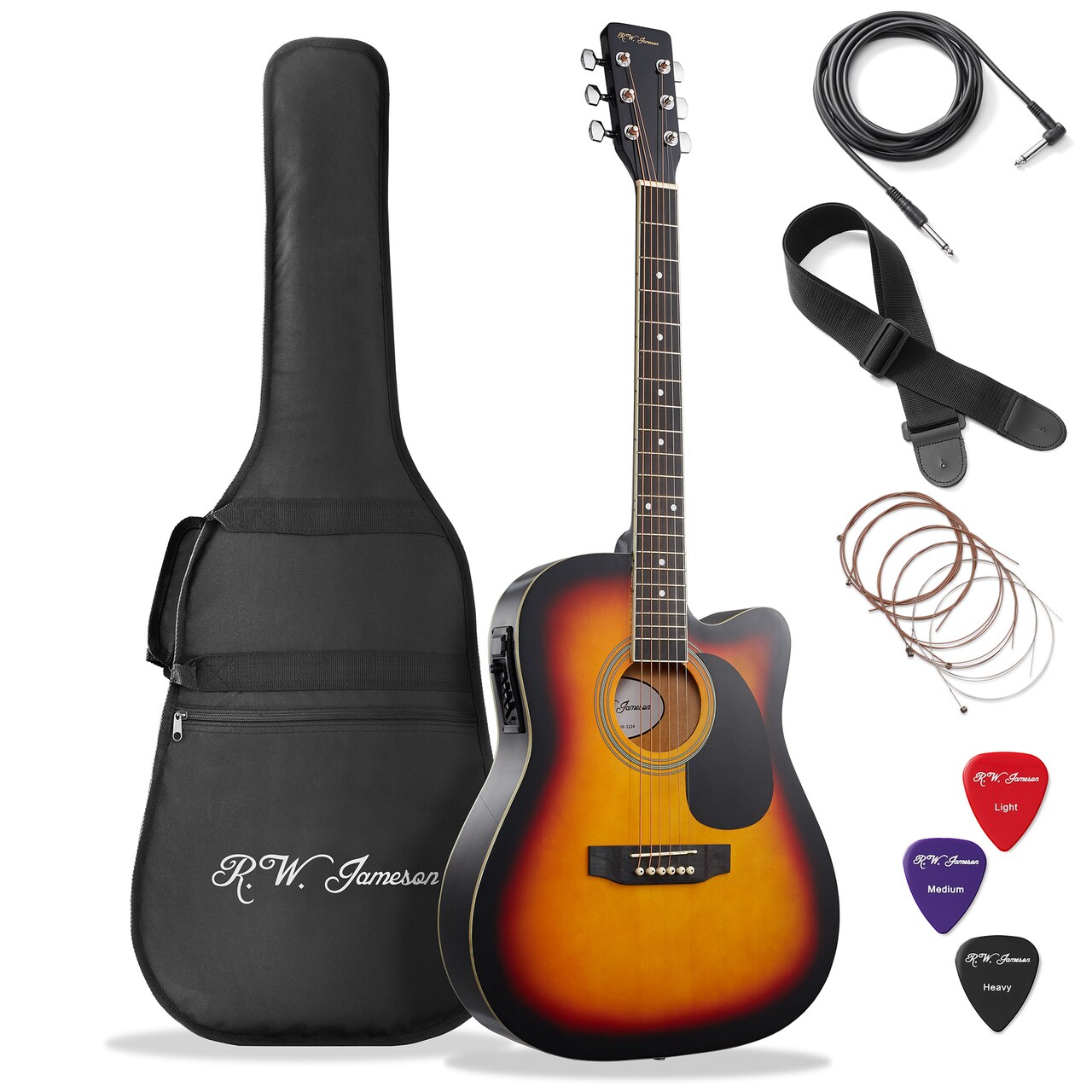 Jameson Guitars Full Size Thinline Acoustic Electric Guitar with Free Gig Bag Case & Picks